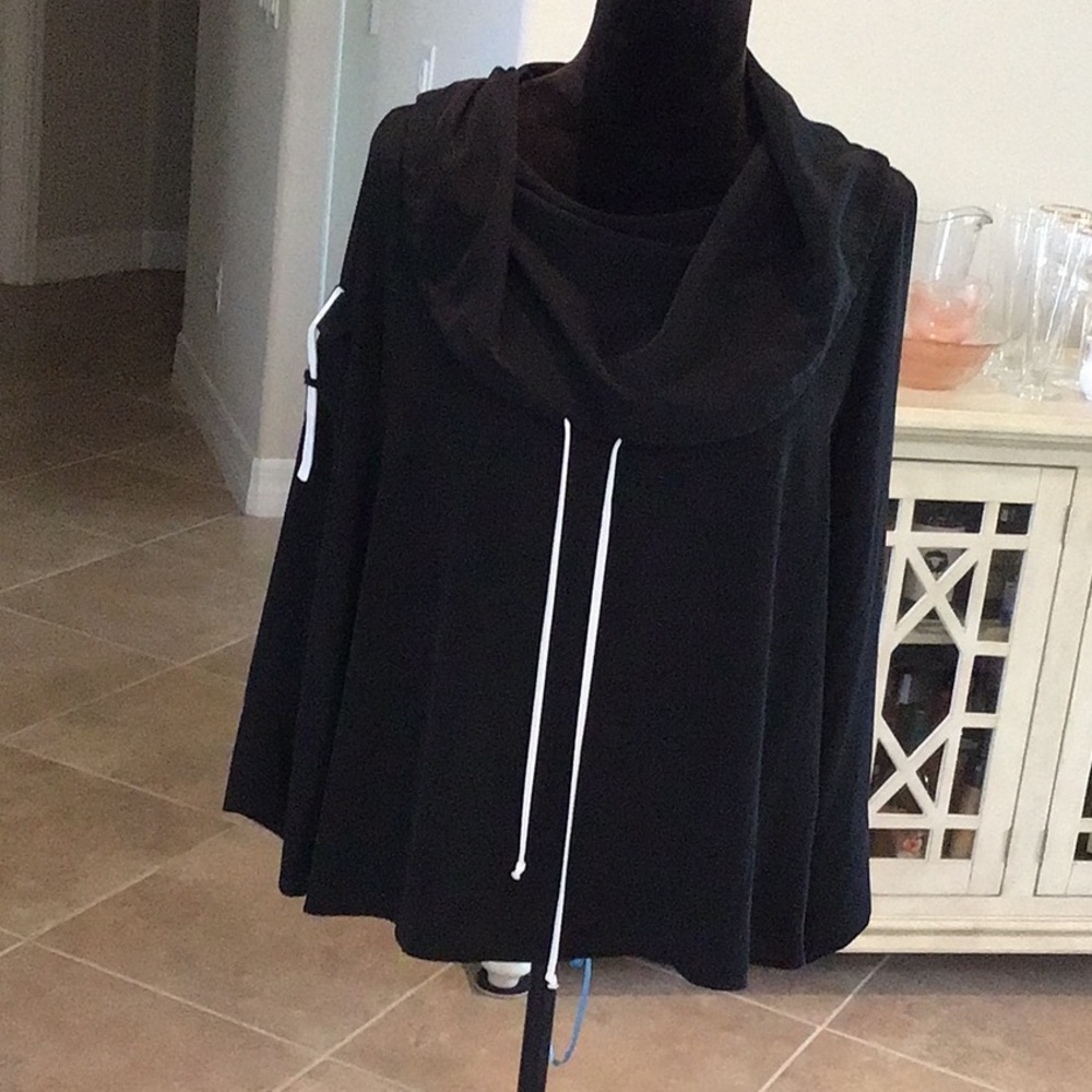 IC by Connie K cowl neck black top with white ribbon, size M
